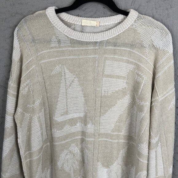 Vintage Tanto Pelo Sweater Mens Extra Large Cream White Boat Yacht Cruise Resort - Picture 2 of 16